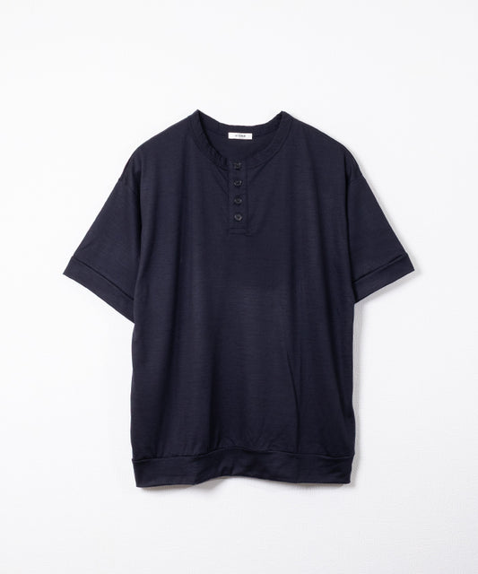【INTÉRIM】EXTRA FINE MERINO WOOL JERSEY HENRY OVER S/S TEE - D.NAVY / インテリム エクストラ ファイン メリノウール ジャージー ヘンリー オーバー 半袖 Tシャツ 2026ss 2026春夏 正規取扱店 神奈川 鎌倉 アルザック鎌倉 オンラインショップ 通販