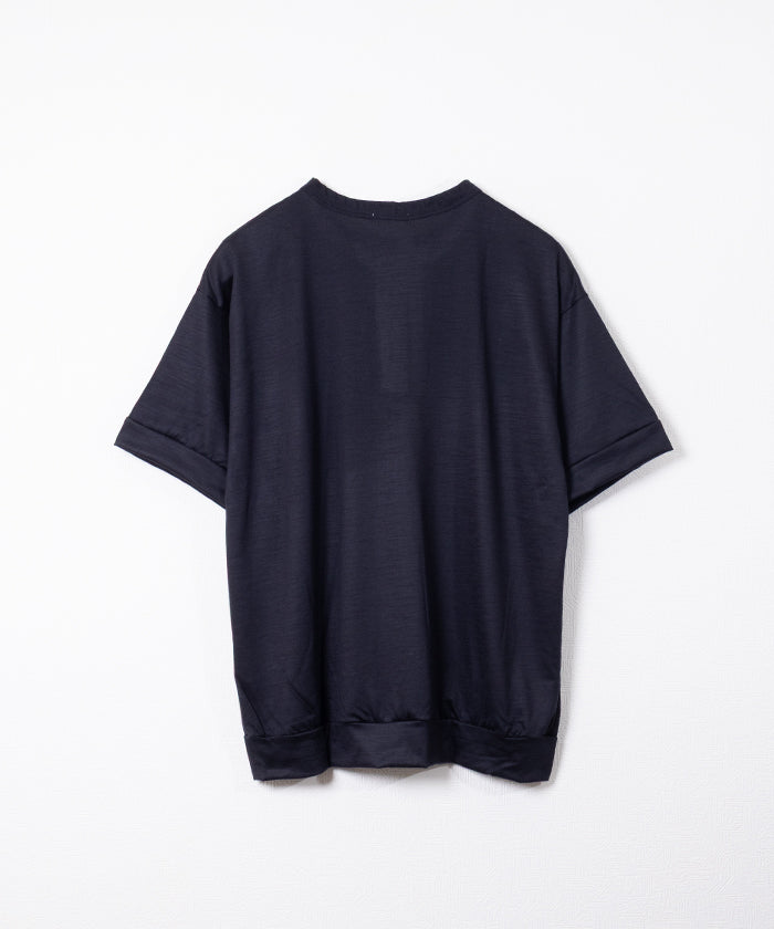 【INTÉRIM】EXTRA FINE MERINO WOOL JERSEY HENRY OVER S/S TEE - D.NAVY / インテリム エクストラ ファイン メリノウール ジャージー ヘンリー オーバー 半袖 Tシャツ 2026ss 2026春夏 正規取扱店 神奈川 鎌倉 アルザック鎌倉 オンラインショップ 通販