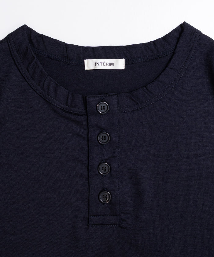 【INTÉRIM】EXTRA FINE MERINO WOOL JERSEY HENRY OVER S/S TEE - D.NAVY / インテリム エクストラ ファイン メリノウール ジャージー ヘンリー オーバー 半袖 Tシャツ 2026ss 2026春夏 正規取扱店 神奈川 鎌倉 アルザック鎌倉 オンラインショップ 通販