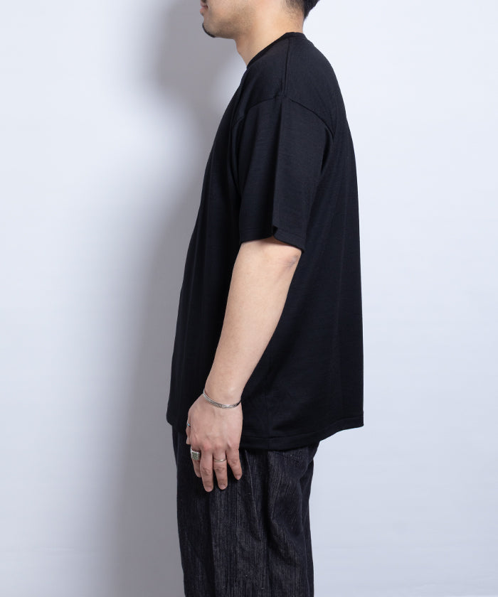 【INTÉRIM】EXTRA FINE MERINO WOOL JERSEY S/S TEE - BLACK / インテリム エクストラ ファイン メリノウール ジャージー 半袖 Tシャツ ブラック 黒 2025SS 2025春夏 正規取扱店 神奈川 鎌倉 オンラインショップ 通販