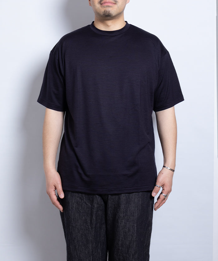 【INTÉRIM】EXTRA FINE MERINO WOOL JERSEY S/S TEE - D.NAVY / インテリム エクストラ ファイン メリノウール ジャージー 半袖 Tシャツ ダーク ネイビー 紺 2025SS 2025春夏 正規取扱店 神奈川 鎌倉 オンラインショップ 通販