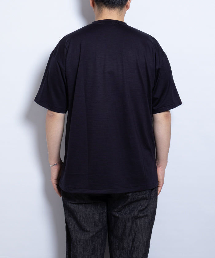 【INTÉRIM】EXTRA FINE MERINO WOOL JERSEY S/S TEE - D.NAVY / インテリム エクストラ ファイン メリノウール ジャージー 半袖 Tシャツ ダーク ネイビー 紺 2025SS 2025春夏 正規取扱店 神奈川 鎌倉 オンラインショップ 通販
