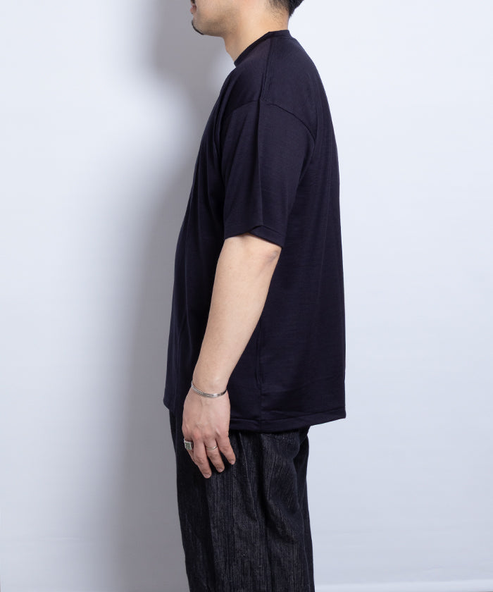 【INTÉRIM】EXTRA FINE MERINO WOOL JERSEY S/S TEE - D.NAVY / インテリム エクストラ ファイン メリノウール ジャージー 半袖 Tシャツ ダーク ネイビー 紺 2025SS 2025春夏 正規取扱店 神奈川 鎌倉 オンラインショップ 通販