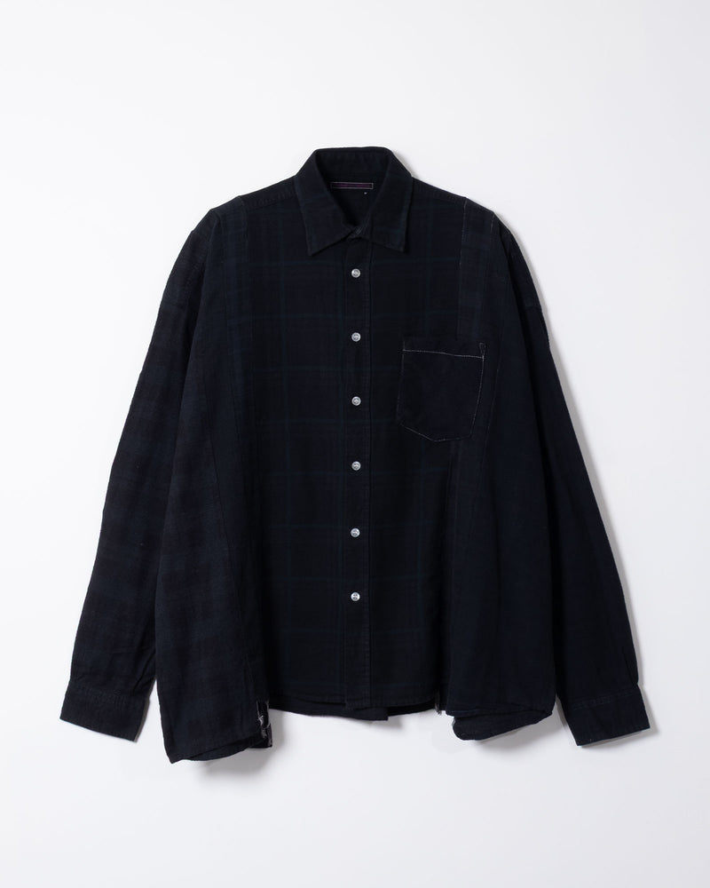 FLANNEL SHIRT -> 7 CUTS WIDE SHIRT OVER DYE - BLACK - 1
