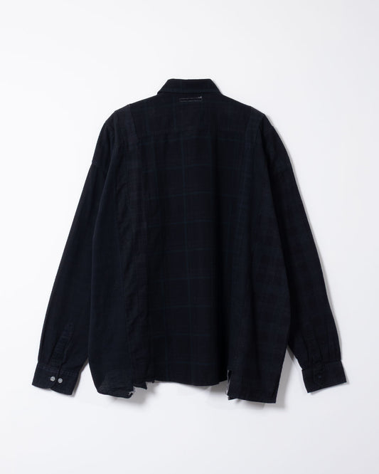 FLANNEL SHIRT -> 7 CUTS WIDE SHIRT OVER DYE - BLACK - 1