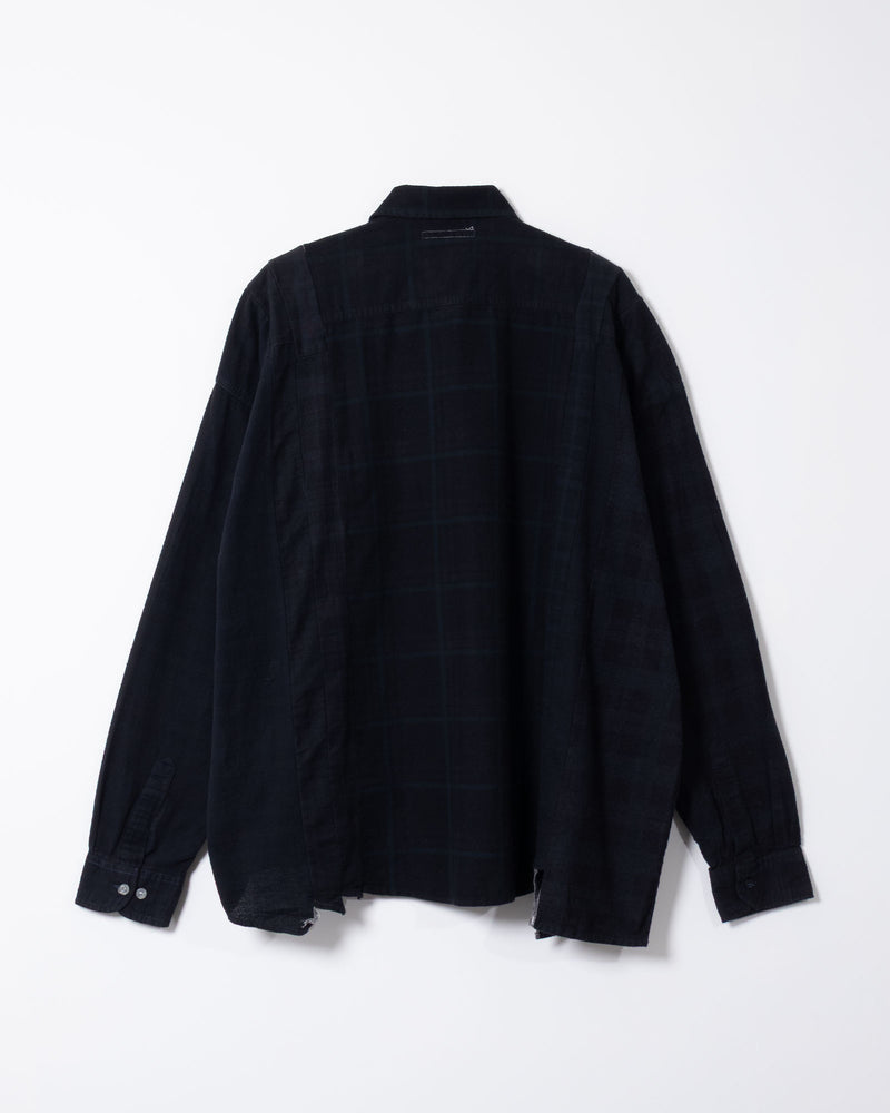 FLANNEL SHIRT -> 7 CUTS WIDE SHIRT OVER DYE - BLACK - 1