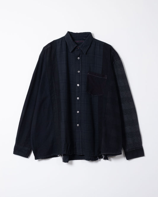 FLANNEL SHIRT -> 7 CUTS WIDE SHIRT OVER DYE - BLACK - 2