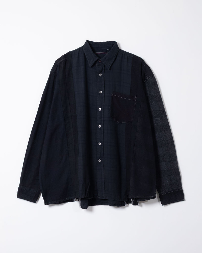 FLANNEL SHIRT -> 7 CUTS WIDE SHIRT OVER DYE - BLACK - 2