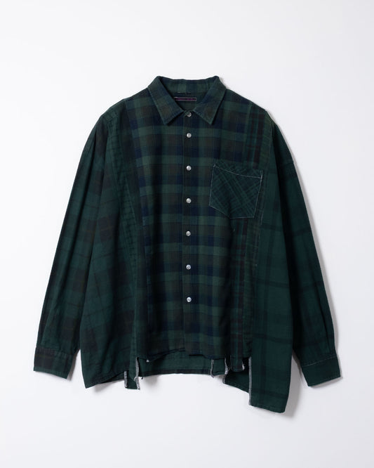 FLANNEL SHIRT -> 7 CUTS WIDE SHIRT OVER DYE - DK.GREEN - 1
