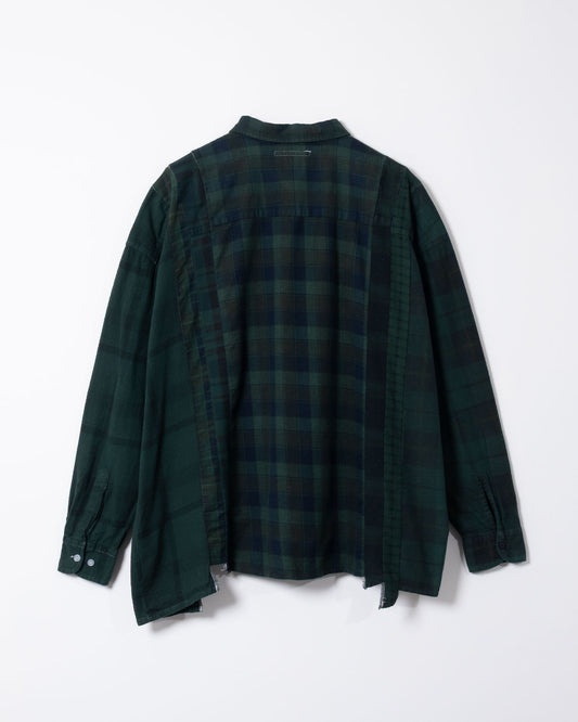 FLANNEL SHIRT -> 7 CUTS WIDE SHIRT OVER DYE - DK.GREEN - 1
