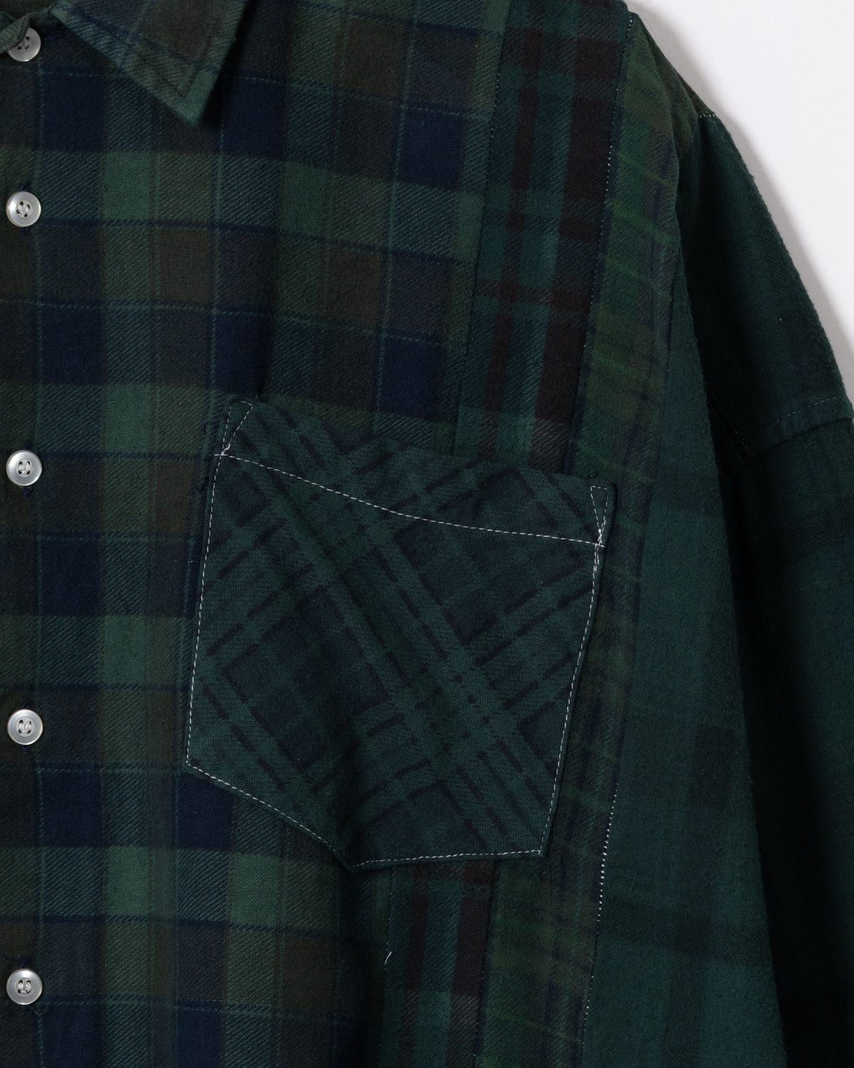FLANNEL SHIRT -> 7 CUTS WIDE SHIRT OVER DYE - DK.GREEN - 1