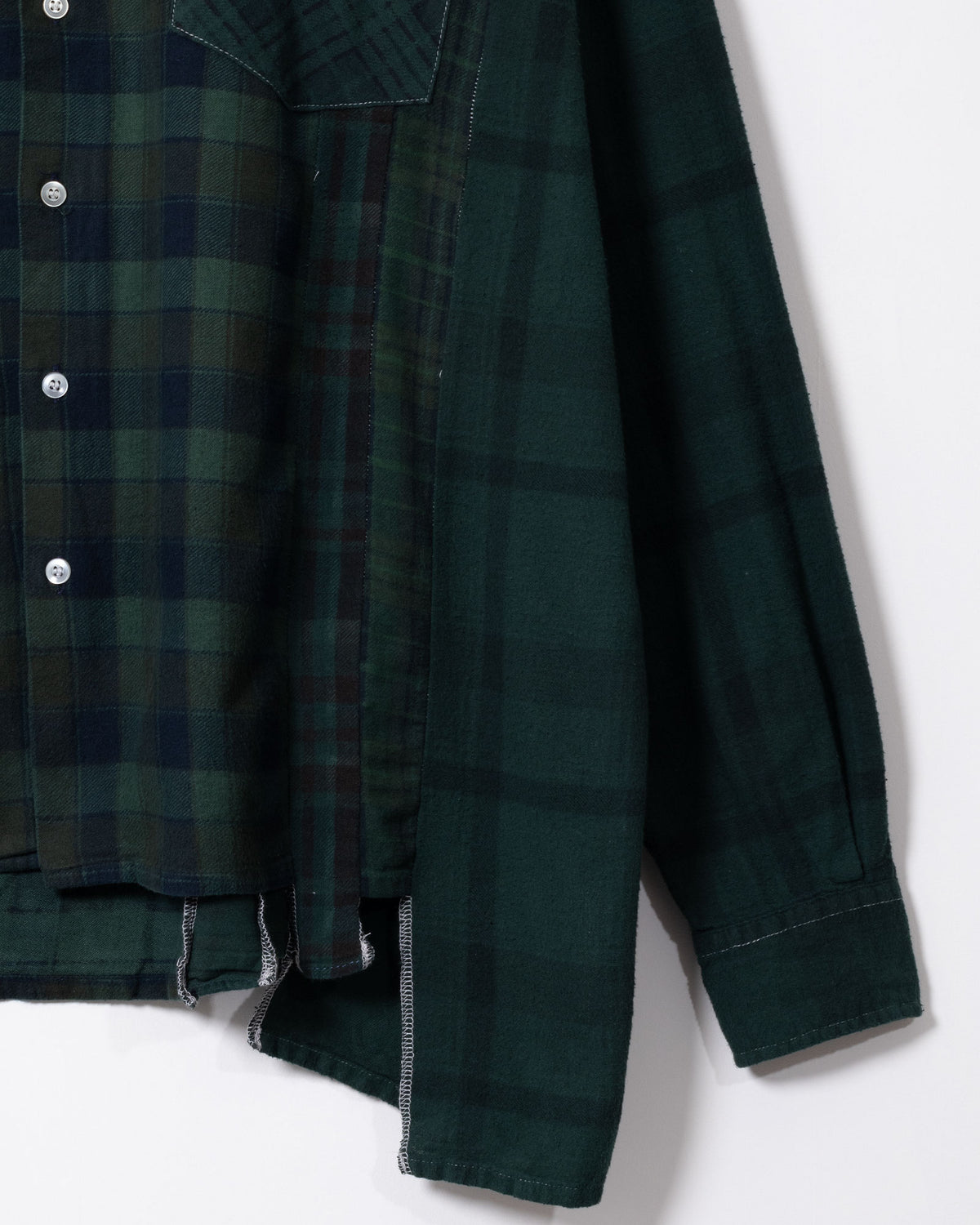 FLANNEL SHIRT -> 7 CUTS WIDE SHIRT OVER DYE - DK.GREEN - 1