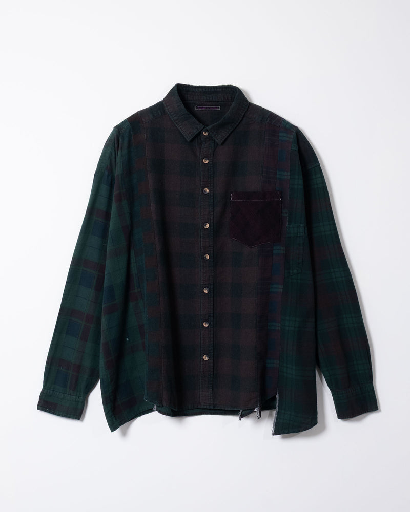 FLANNEL SHIRT -> 7 CUTS WIDE SHIRT OVER DYE - DK.GREEN - 2