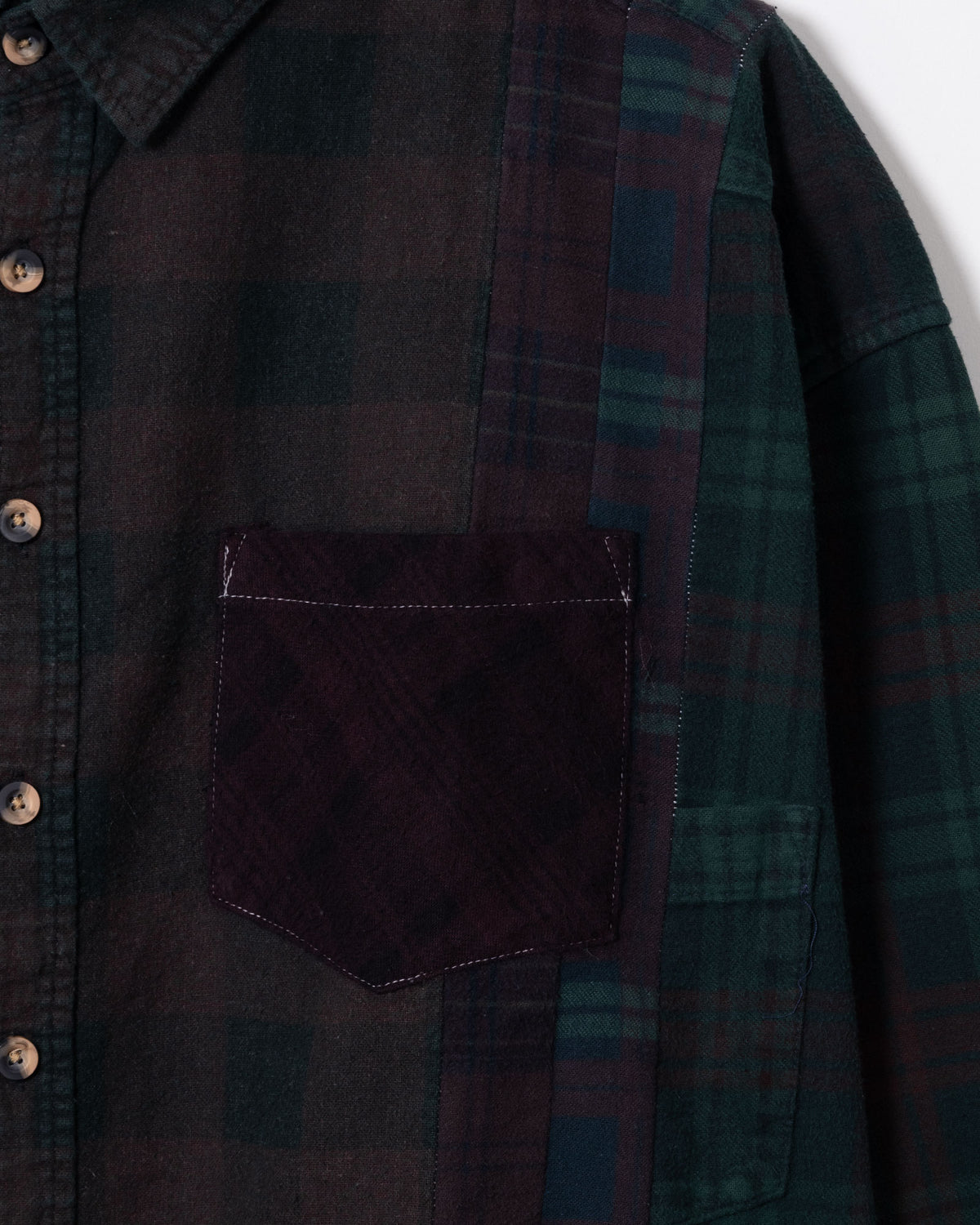 FLANNEL SHIRT -> 7 CUTS WIDE SHIRT OVER DYE - DK.GREEN - 2