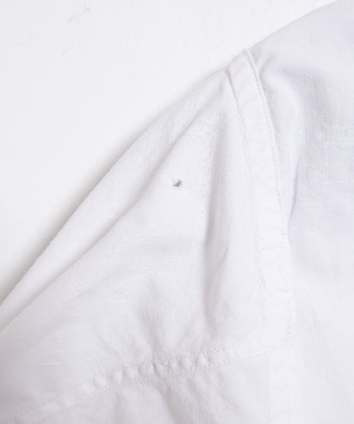 FRENCH ANTIQUE LACE TRIM WHITE COTTON BLOUSE