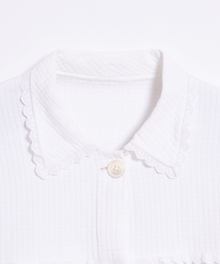 FRENCH ANTIQUE WHITE COTTON WAFFLE BLOUSE