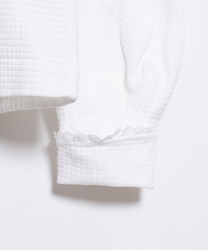 FRENCH ANTIQUE WHITE COTTON WAFFLE BLOUSE