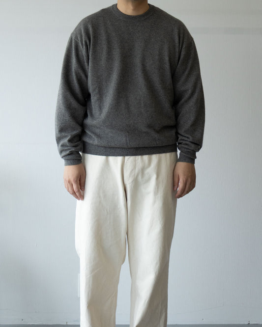 HERILL GOLDENCASH PULLOVER GRAY カシミヤ クルーネックニット 正面全体 着用イメージ