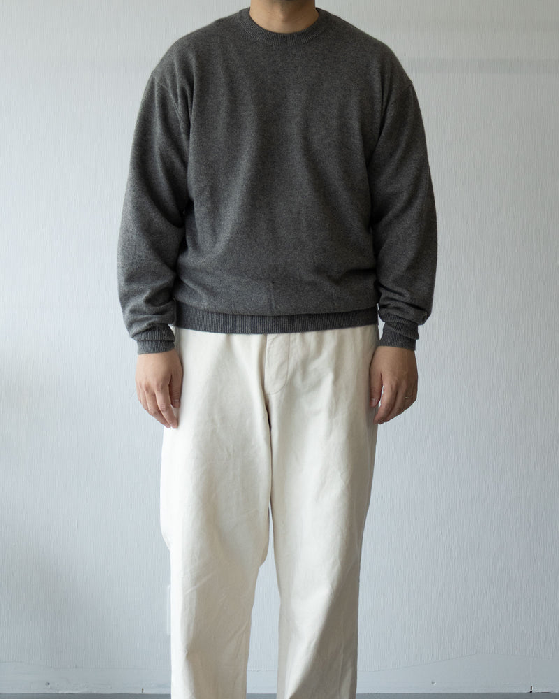 HERILL GOLDENCASH PULLOVER GRAY カシミヤ クルーネックニット 正面全体 着用イメージ