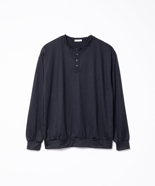 EXTRA FINE MERINO WOOL JERSEY HENRY L/S TEE - BLACK