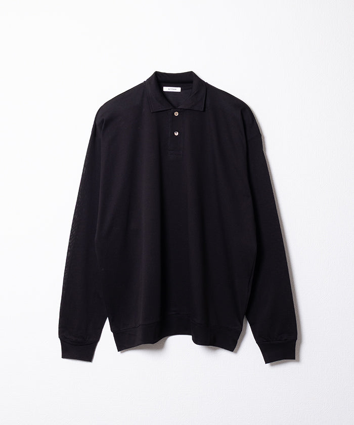 【INTÉRIM】HIGH GAUGE SEA ISLAND PIQUE HYPER BIG LONG POLO SHIRT - BLACK / インテリム ハイゲージ シーアイランド ピケ ハイパービッグ ロングスリーブ ポロ シャツ 2026ss 2026春夏 正規取扱店 神奈川 鎌倉 アルザック鎌倉 オンラインショップ 通販