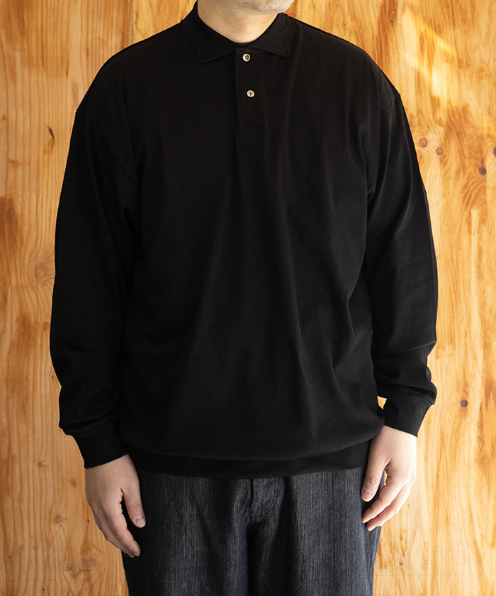 HIGH GAUGE SEA ISLAND PIQUE HYPER BIG LONG POLO SHIRT - BLACK