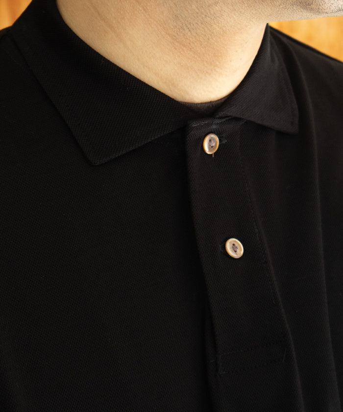 HIGH GAUGE SEA ISLAND PIQUE HYPER BIG LONG POLO SHIRT - BLACK