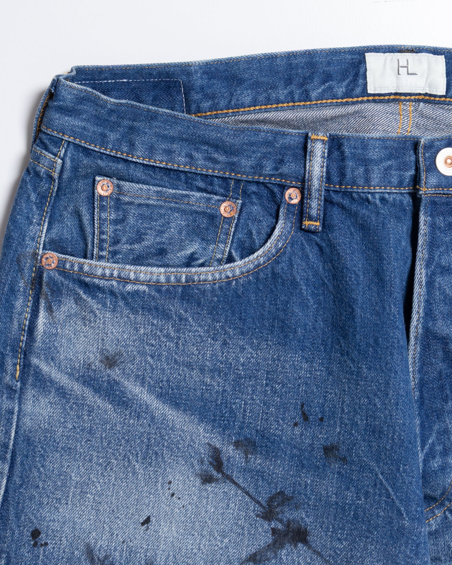 HERILL HL RUGGED DENIM SPLASHWORN スプラッシュペイント フロントポケット ディテール