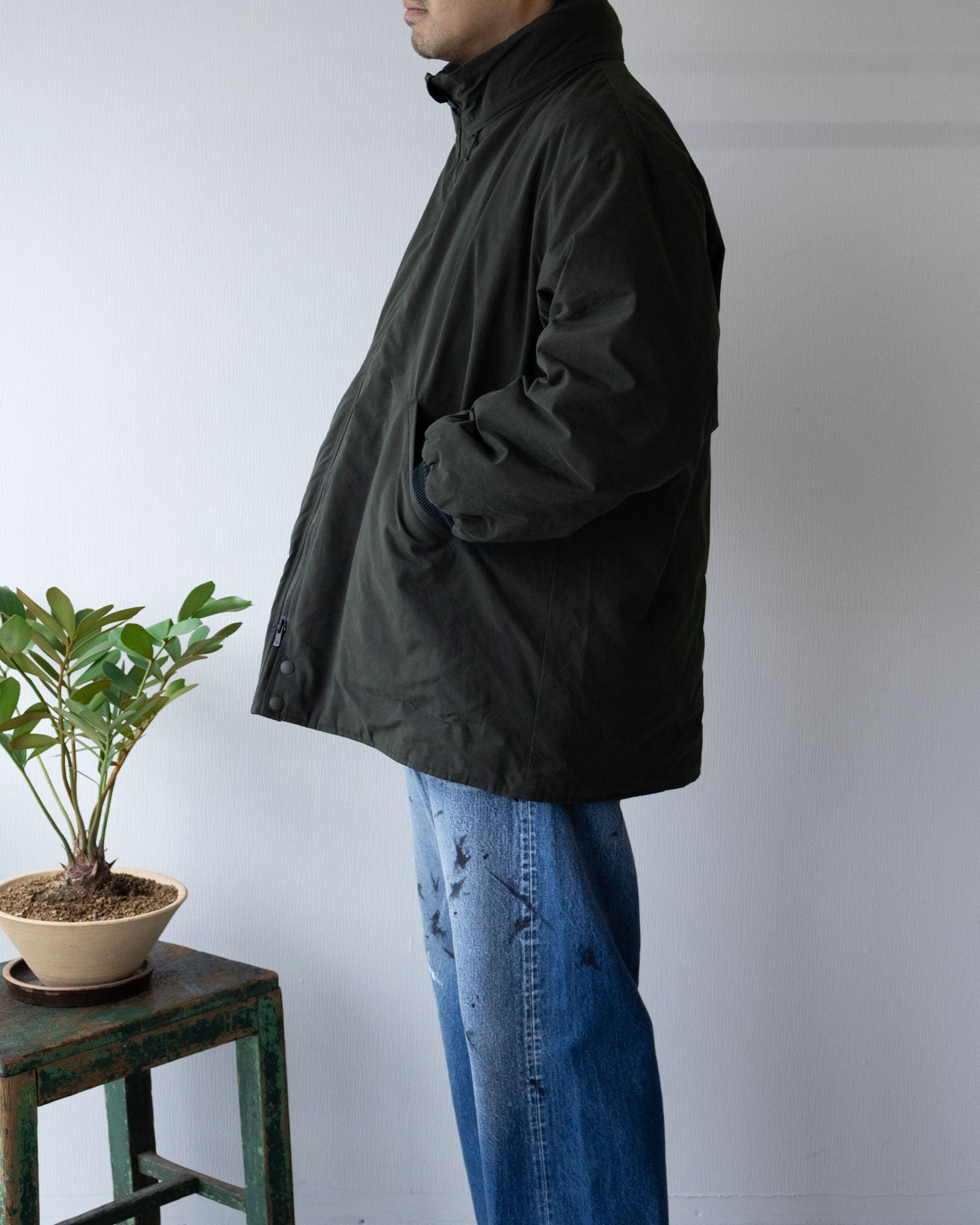 NEEDLES HOODED DOWN SUR COAT WAXED HIGH DENSITY GREEN 着用正面 全体