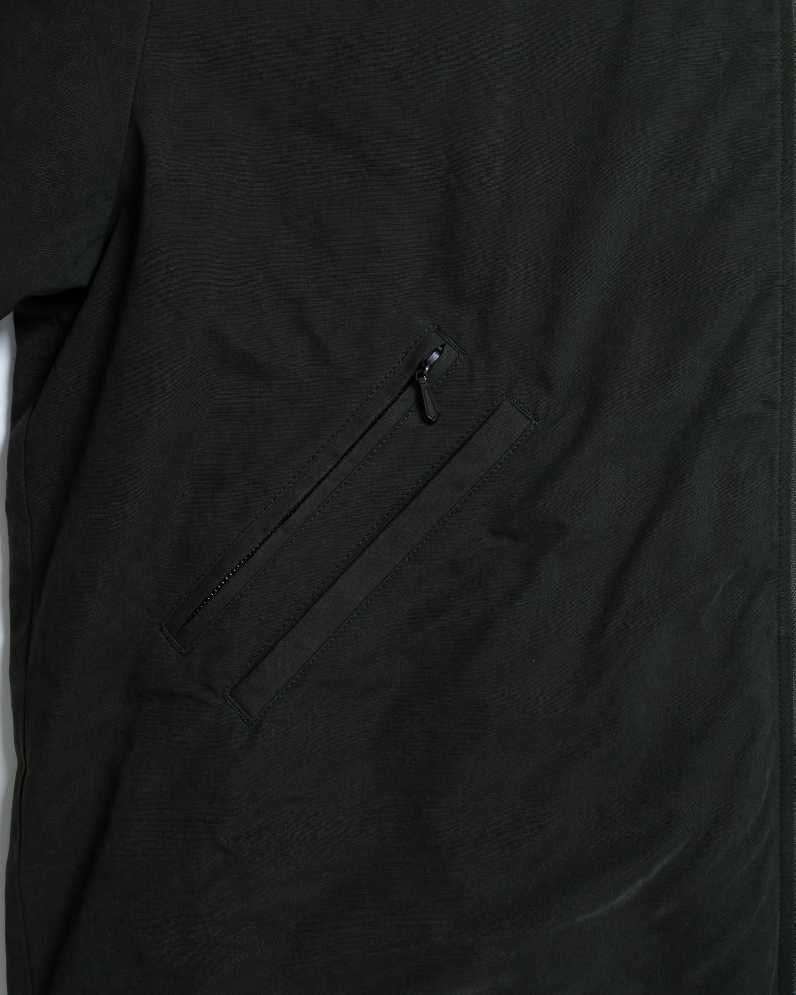 NEEDLES HOODED DOWN SUR COAT WAXED GREEN 生地感 ワックスコーティング クローズアップ