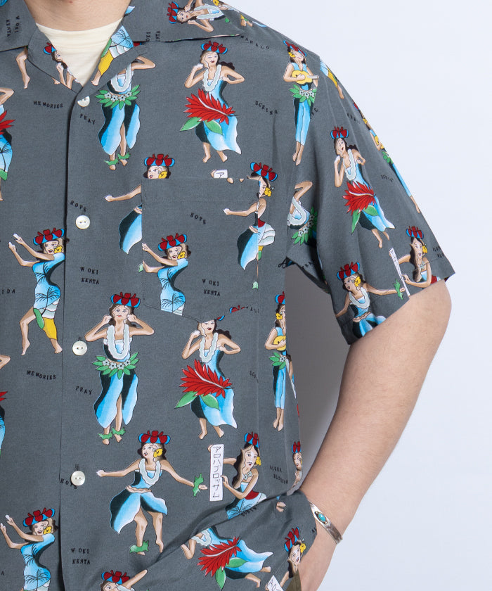【Aloha Blossom】HULA GIRL SHORT SLEEVE - GREY / アロハブロッサム フラガール レーヨンシャツ アロハシャツ 2025SS 2025春夏 正規取扱店 神奈川 鎌倉 オンラインショップ 通販