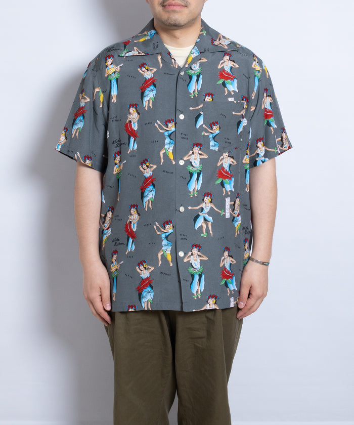 【Aloha Blossom】HULA GIRL SHORT SLEEVE - GREY / アロハブロッサム フラガール レーヨンシャツ アロハシャツ 2025SS 2025春夏 正規取扱店 神奈川 鎌倉 オンラインショップ 通販