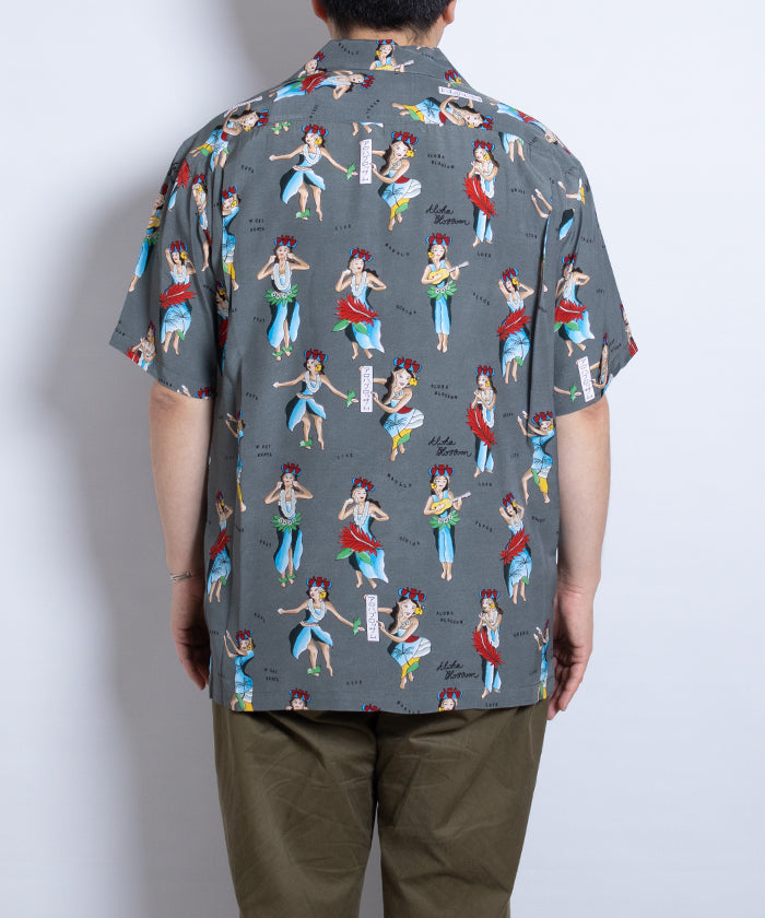 【Aloha Blossom】HULA GIRL SHORT SLEEVE - GREY / アロハブロッサム フラガール レーヨンシャツ アロハシャツ 2025SS 2025春夏 正規取扱店 神奈川 鎌倉 オンラインショップ 通販
