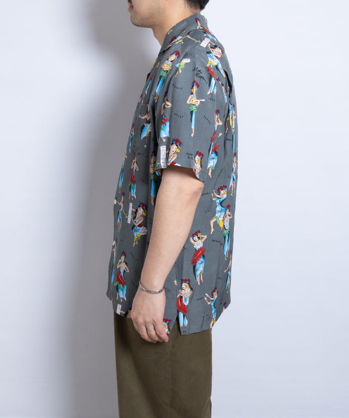 【Aloha Blossom】HULA GIRL SHORT SLEEVE - GREY / アロハブロッサム フラガール レーヨンシャツ アロハシャツ 2025SS 2025春夏 正規取扱店 神奈川 鎌倉 オンラインショップ 通販