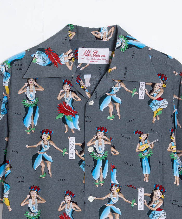 【Aloha Blossom】HULA GIRL SHORT SLEEVE - GREY / アロハブロッサム フラガール レーヨンシャツ アロハシャツ 2025SS 2025春夏 正規取扱店 神奈川 鎌倉 オンラインショップ 通販