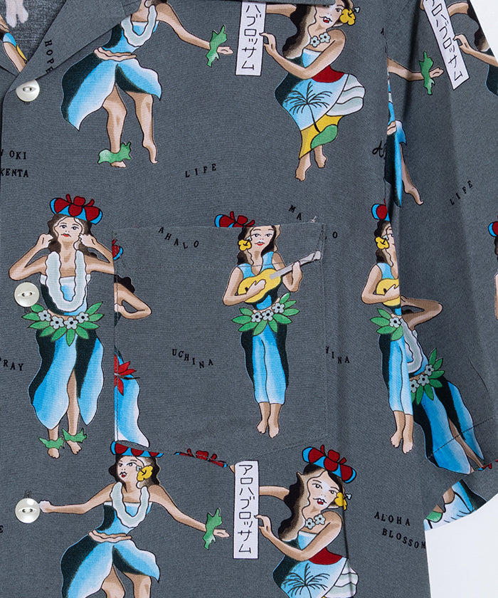 【Aloha Blossom】HULA GIRL SHORT SLEEVE - GREY / アロハブロッサム フラガール レーヨンシャツ アロハシャツ 2025SS 2025春夏 正規取扱店 神奈川 鎌倉 オンラインショップ 通販