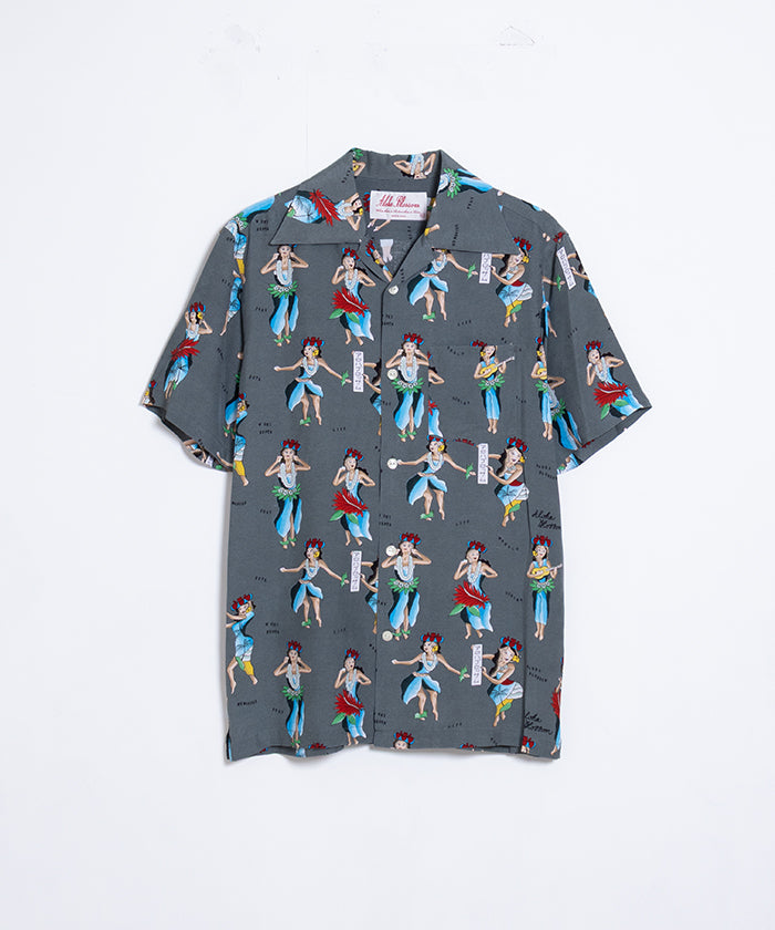 【Aloha Blossom】HULA GIRL SHORT SLEEVE - GREY / アロハブロッサム フラガール レーヨンシャツ アロハシャツ 2025SS 2025春夏 正規取扱店 神奈川 鎌倉 オンラインショップ 通販