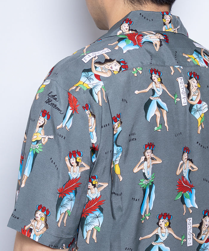 【Aloha Blossom】HULA GIRL SHORT SLEEVE - GREY / アロハブロッサム フラガール レーヨンシャツ アロハシャツ 2025SS 2025春夏 正規取扱店 神奈川 鎌倉 オンラインショップ 通販