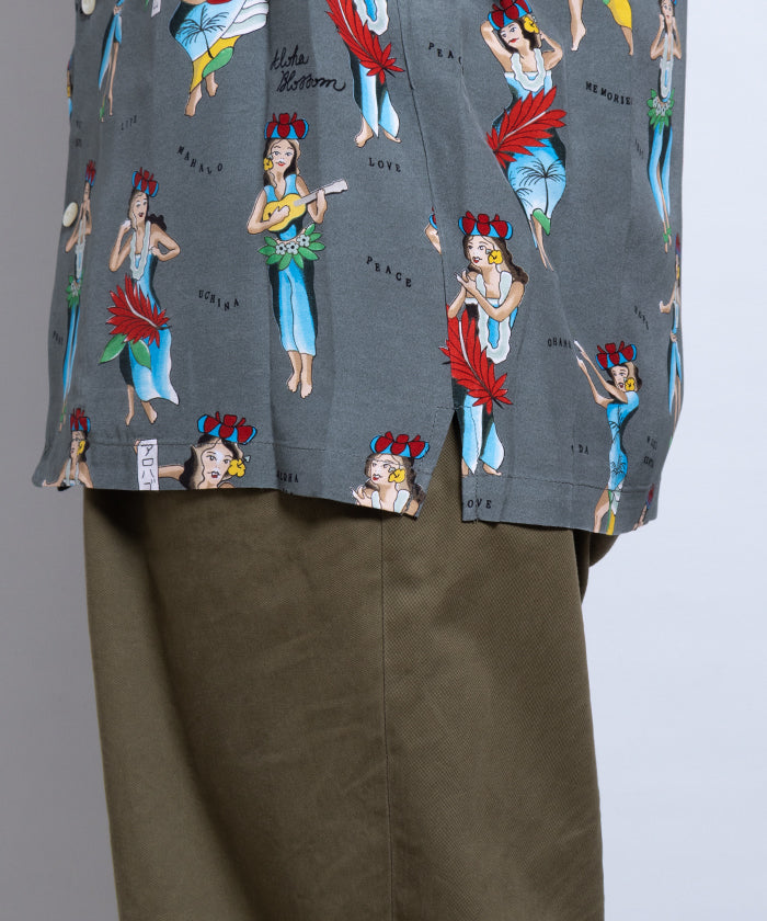 【Aloha Blossom】HULA GIRL SHORT SLEEVE - GREY / アロハブロッサム フラガール レーヨンシャツ アロハシャツ 2025SS 2025春夏 正規取扱店 神奈川 鎌倉 オンラインショップ 通販