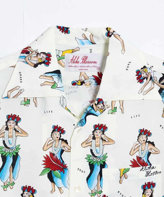 【Aloha Blossom】HULA GIRL SHORT SLEEVE - NATURAL / アロハブロッサム フラガール レーヨンシャツ アロハシャツ 2025SS 2025春夏 正規取扱店 神奈川 鎌倉 オンラインショップ 通販