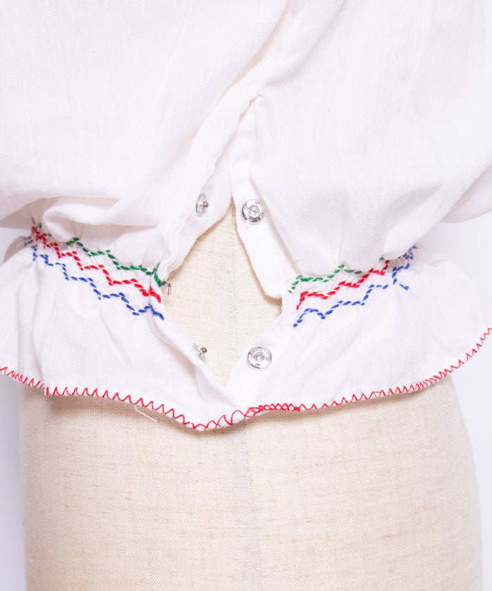 VINTAGE HUNGARIAN EMBROIDERED SHORT SLEEVE BLOUSE - 2 - A'r139 Kamakura