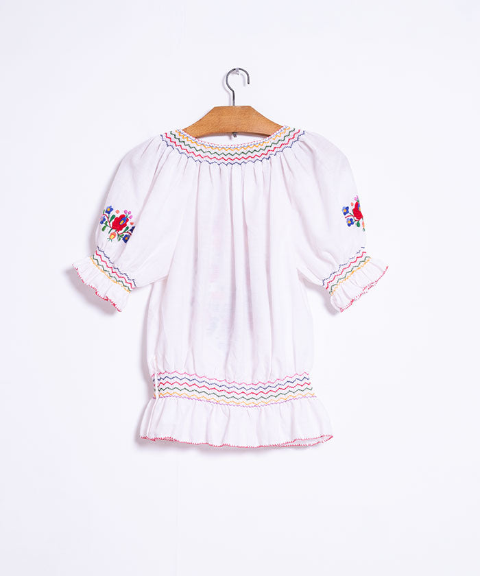 VINTAGE HUNGARIAN EMBROIDERED SHORT SLEEVE BLOUSE - 1 - A'r139 Kamakura