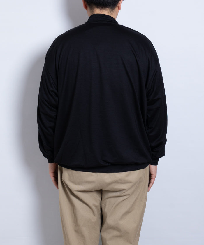 HYPER BIG EXTRA FINE MERINO WOOL JERSEY LONG POLO SHIRT - BLACK