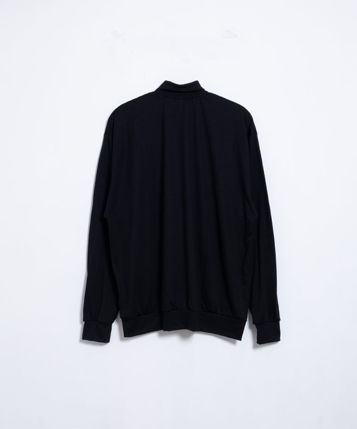 【INTÉRIM】HYPER BIG EXTRA FINE MERINO WOOL JERSEY LONG POLO SHIRT - BLACK / インテリム ハイパービッグ エクストラファインメリノウール ジャージー 長袖ポロシャツ ブラック 2025SS 2025春夏正規取扱店 神奈川 鎌倉 オンラインショップ 通販