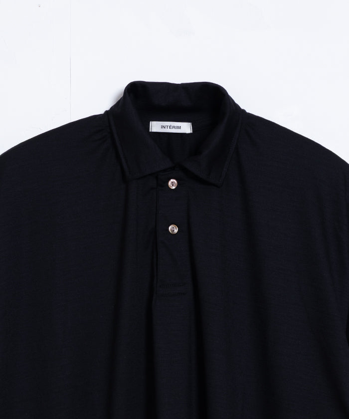 【INTÉRIM】HYPER BIG EXTRA FINE MERINO WOOL JERSEY LONG POLO SHIRT - BLACK / インテリム ハイパービッグ エクストラファインメリノウール ジャージー 長袖ポロシャツ ブラック 2025SS 2025春夏正規取扱店 神奈川 鎌倉 オンラインショップ 通販
