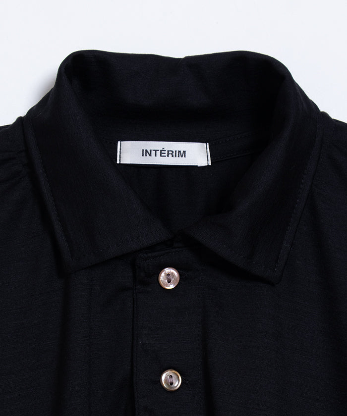 【INTÉRIM】HYPER BIG EXTRA FINE MERINO WOOL JERSEY LONG POLO SHIRT - BLACK / インテリム ハイパービッグ エクストラファインメリノウール ジャージー 長袖ポロシャツ ブラック 2025SS 2025春夏正規取扱店 神奈川 鎌倉 オンラインショップ 通販