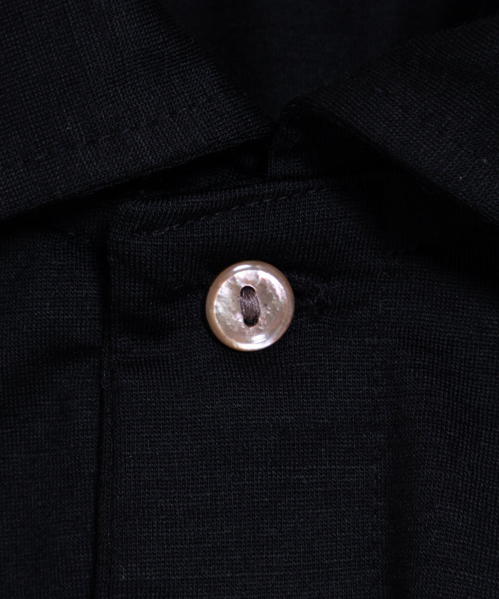 【INTÉRIM】HYPER BIG EXTRA FINE MERINO WOOL JERSEY LONG POLO SHIRT - BLACK / インテリム ハイパービッグ エクストラファインメリノウール ジャージー 長袖ポロシャツ ブラック 2025SS 2025春夏正規取扱店 神奈川 鎌倉 オンラインショップ 通販