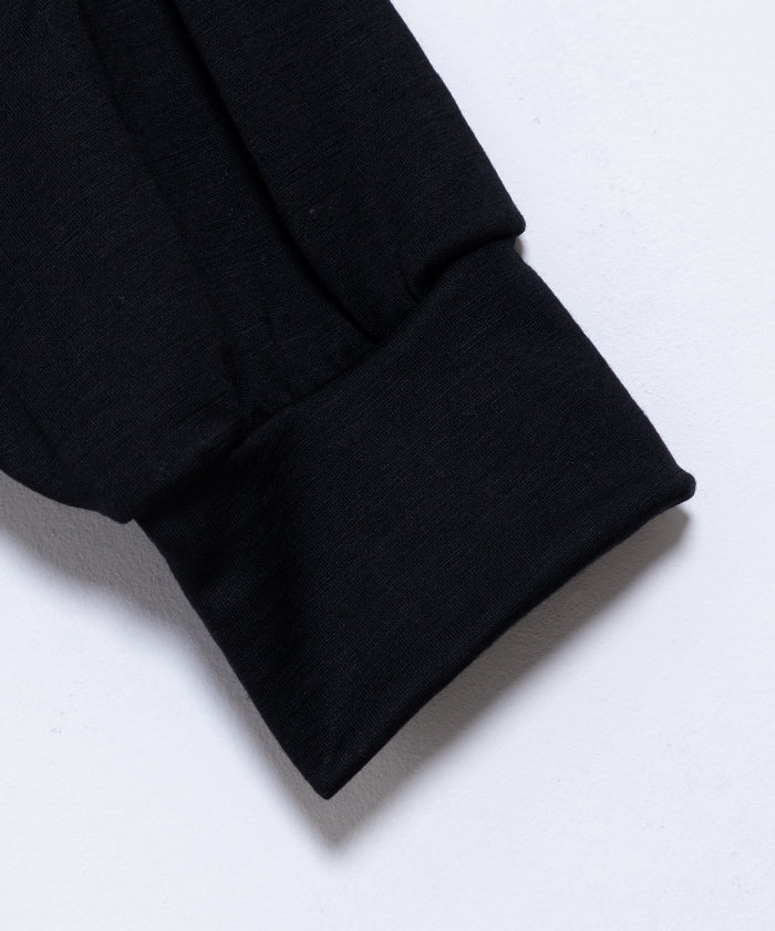 【INTÉRIM】HYPER BIG EXTRA FINE MERINO WOOL JERSEY LONG POLO SHIRT - BLACK / インテリム ハイパービッグ エクストラファインメリノウール ジャージー 長袖ポロシャツ ブラック 2025SS 2025春夏正規取扱店 神奈川 鎌倉 オンラインショップ 通販