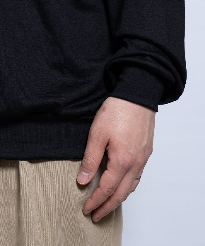 HYPER BIG EXTRA FINE MERINO WOOL JERSEY LONG POLO SHIRT - BLACK