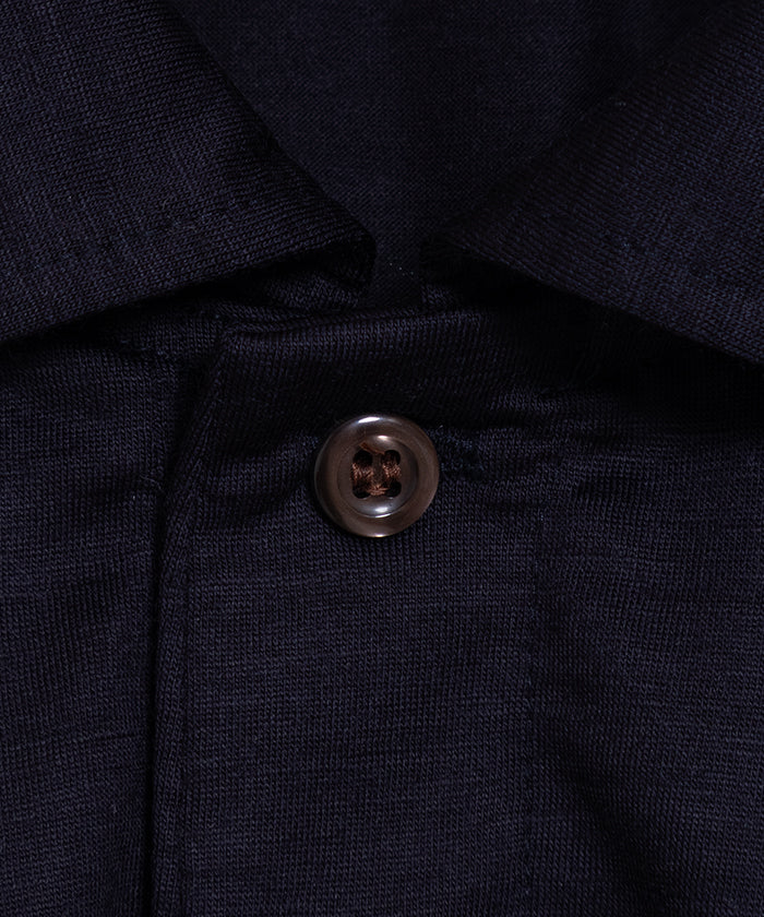 【INTÉRIM】HYPER BIG EXTRA FINE MERINO WOOL JERSEY LONG POLO SHIRT - D.NAVY / インテリム ハイパービッグ エクストラファインメリノウール ジャージー 長袖ポロシャツ ダーク ネイビー 2025SS 正規取扱店 神奈川 鎌倉 通販 オンラインショップ